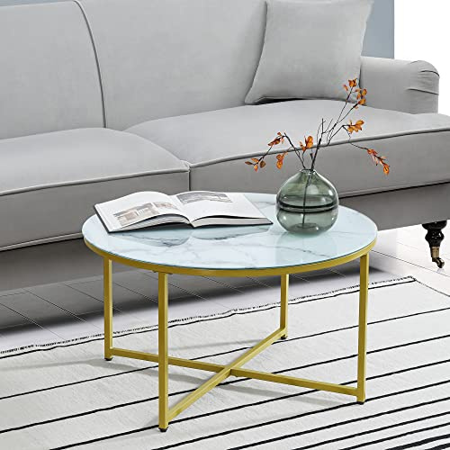 [en.casa] Couchtisch Uppvidinge Beistelltisch 45x80cm Wohnzimmertisch rund Marmor, weiß/Gold