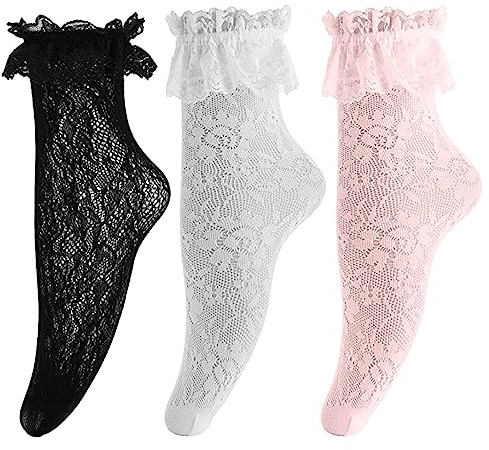 YDYSAA Chaussettes à Volant en Dentelle Vintage - 3 Paires Socquettes Pour Femmes et Filles - Vêtements d'Écolière Costume