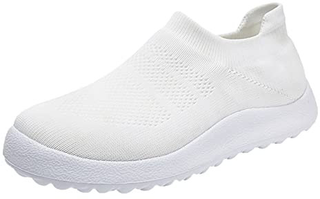 Damenschuhe 44 Damen Jack Schuhe Mode Frühling und Sommer Damen Sportschuhe flacher Boden leicht Slip On Fly gewebtes Mesh atmungsaktiv bequem einfarbig lässiger Stil Aigner Schuhe (White, 37)