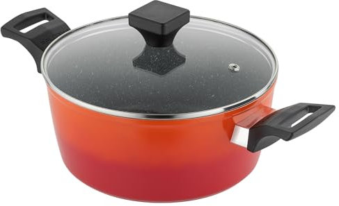 FLORINA Aluminium Topf (3,1 l) 22 cm I Kochtopf CHILI mit Glasdeckel I Antihaftbeschichtung Stein-Imitierend I Topf mit Bakelit Griff I Nudeltopf, Fleischtopf I Für alle Herdarten & Induktion (Orange)