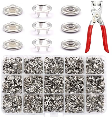 Scettar 250 Sets Druckknopf Set Mit Zange, Metall Druckknöpfe Ohne Nähen, Druckknopf Set Für Diy Basteln Kinderbekleidung Kleidung Taschen Annähen (Silber)
