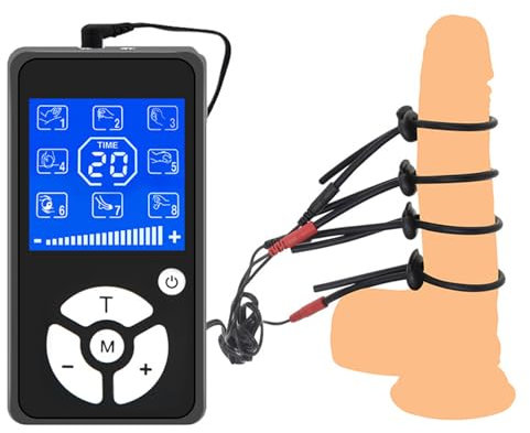 Elektrisch Schock Silikon Dehnbar Cock Ring Elektro Stimulation Set, Elektroschock Einstellbar Penisring Cockringe Stimulator SM Bondage Eichelring Hodenring Sex Toys für Männer,Schwarz,4 Ringe