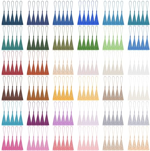 Samulee 180 Pièces Mini Glands 36 Couleurs pour Signets Bijoux DIY | Glands Pendentif Décoration, Pompons Soyeux Faits à La Main pour Bijoux, pour Bijoux, Souvenirs, Signets, Travaux Manuels DIY