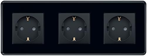 TAWOIA Schuko Steckdose, EU-Standard 3 Fach Unterputz Mit 2,5D Gebogenes Glas Platte, Wandsteckdosen Schwarz 86 * 228mm