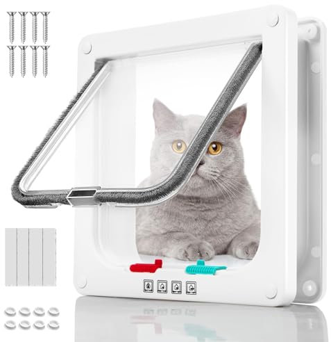 Mbsomnus Katzenklappe mit 4 Wege Schloss, Katzentür Hundeklappe Tür Katzentüre Fliegengittertür Katzenklappe Innentür Katzentüren Fenster für Innen Außentür Wand Fenster(XL-Large, 28cm x 25cm x 5,5cm)