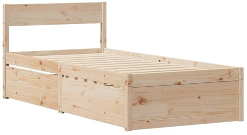 Letto Singolo in Legno Massello di Pino, Telaio Letto, Base Letto, Letto in Legno, Struttura Letto, Letto con Cassetti 100x200 cm, Legno Naturale, vitaXL