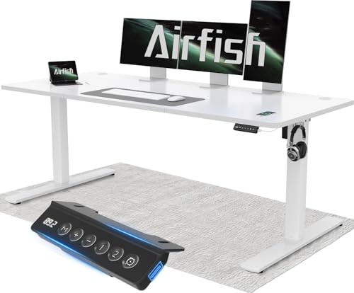 Airfish Scrivania Regolabile in Altezza 160x70cm da Ufficio con USB - Elettrica con Funzione di Memoria, Standing Desk con Sistemi Anti-Collisione, Altezza 73-118cm, Bianca