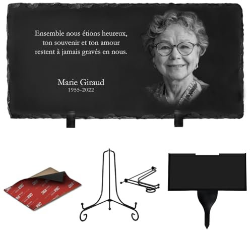 ETERNEL - Plaque Funéraire Personnalisée Multisupports, à Planter ou à Coller, Ardoise ou Granit, à Poser, Photo et Texte au Choix, Plaque Cimetière, Mortuaire, Sépulture, Défunt, Hommage