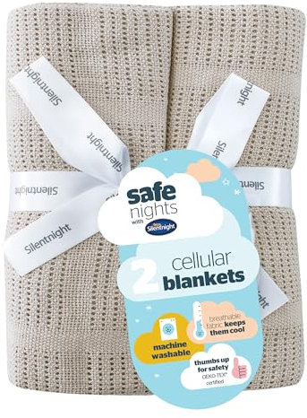 Silentnight Safe Nights Baby Blanket - Pack of 2 Soft 100% Cotton Cellular Baby Blanket for Newborn Ideal for Cot, Crib, Moses Basket and Pram - Baby Essentials - 2 Pack - Natural