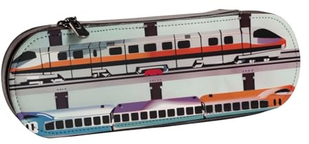 KCGSDEGV Trousse à crayons avec motif train monorail pour écolières et garçons, jolie trousse à crayons en cuir avec fermeture éclair, Noir , Taille unique, Cartable