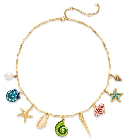 ENSKEFEN Klobige Ozean Charms Halsketten für Damen Bunte Muschel Seestern Anhänger Trendige Gold Sommer Strand Halskette