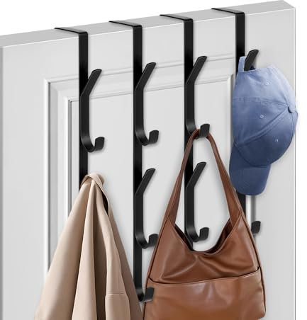 flintronic Ganchos para colgar sobre la puerta, 4 Piezas x 5 Ganchos Colgador Vertical Sobre La Puerta, Perchero para Puerta Sin Taladrar, para Dormitorio, Baño, Cocina, Armario, Negro