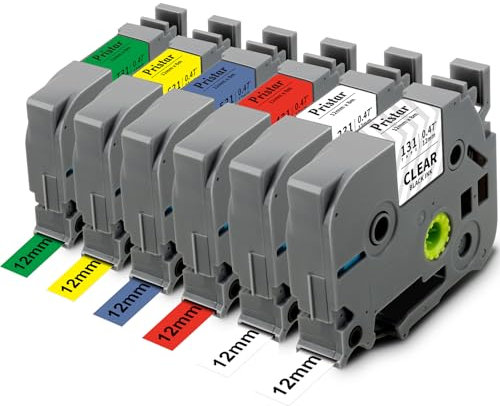 Pristar 6x Kompatible Tze 12mm 0.47 Schriftband für Brother TZe-231 TZe-131 TZe-431 TZe-531 TZe-631 TZe-731 für Brother Ptouch PT-H105 H107B E110 H101C H110 H100LB H100R P710BT D210 D400 D200 D600