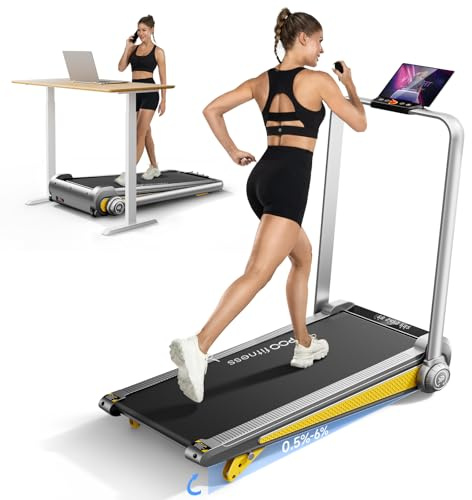 YPOO Walking Pad mit Steigung, 1-6 km/h Running Belt Zuhause Büro with Tilt, 140kg Walking Pad Leise, Small Treadmill Desk, 2.5HP Treadmill Home, LED Display/Remote Control/APP