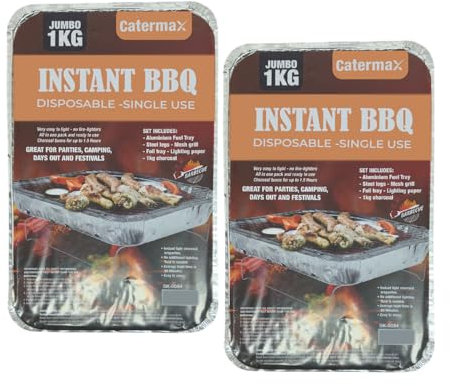 Jumbo 1kg Disposable Instant Bbq - Grill Stand, Charcoal, Single Use | Outdoor Camping Summer Party | Family Garden Cooking - Coal (2)