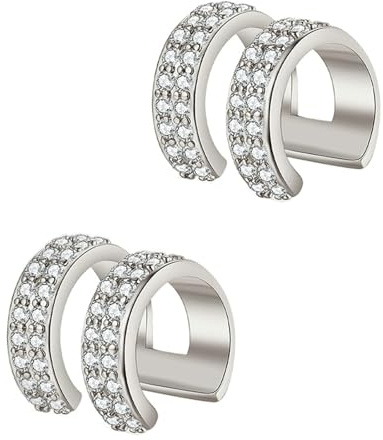 KnSam Pendientes de oro blanco de 18 quilates Au750, joyas de oro auténtico, pendientes de doble fila con moissanita, pendientes de oro de 18 quilates, sin níquel,, Oro blanco de 18 quilates (750