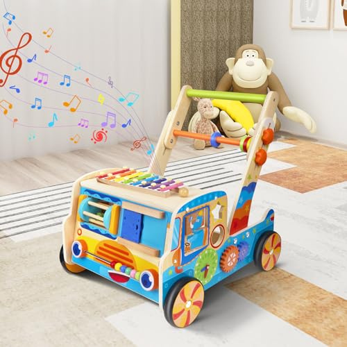 Chariot De Marche Bebe En Bois, Trotteur Bebe Fille, Chariot De Marche, Trotteur Bois, Centre D'activité Jeux Montessori 1 An, Cadeau Jouet D'apprentissage Multiples Pour Garçons Et Filles