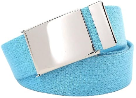 StoneMaxi Unisex Men Women 135cm Upto 53 inche Cotton Plain Webbing Canvas Belt Adjustable Black Silver Buckle (Silver Buckle-Sky Blue)