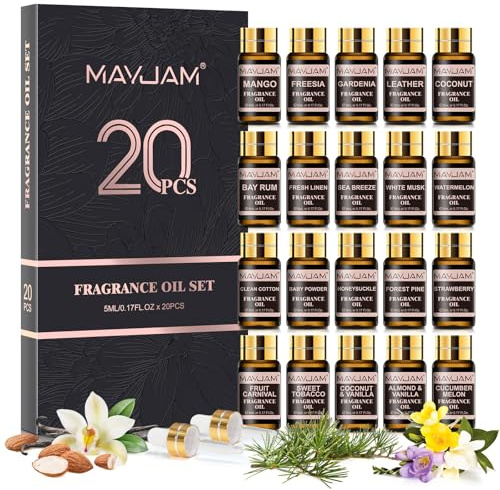 MAYJAM Coffret d'huiles parfumées 20 pièces, coffret cadeau d'huiles essentielles pour diffuseur, aromathérapie, humidificateur