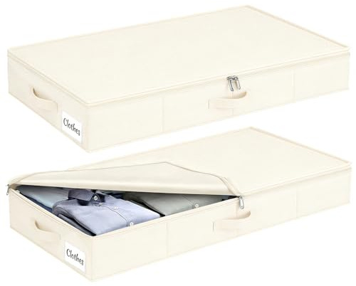 ikan Förvaringslåda under sängen med lock 2-pack, 12 cm smal låg profil klädförvaring för hem, filt och leksaksförvaringslåda under soffa och barnsäng, med robust botten/sidor, hopfällbart tjockt