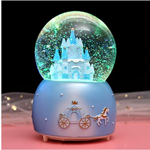 Musical Snow Globe Music Box Crystal Ball illuminated Musical Ornament Melody Artware Birthday Christmas New Year Musical Gift (Blue)