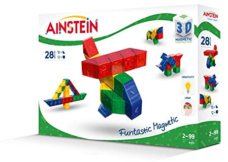AINSTEIN TRANSPARENT 28 Magnetbausteine, Rot, Gelb, Blau, Grün
