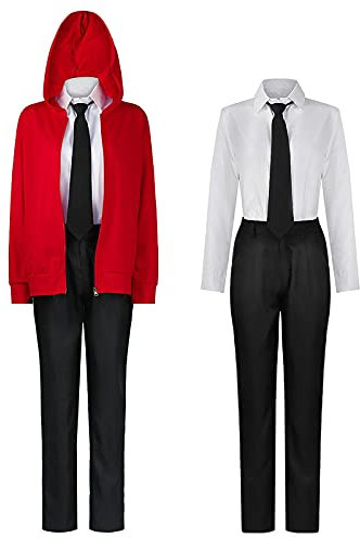 JOJO STYLE Cosplay Costume Anime Chainsaw Man Power Anime Uniform Cosplay Cosplay Costume Halloween Carnival Costume Props for Adults Including Jacket + Shirt + Pants + Tie + Headwear,Red,S