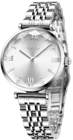 CIVO Reloj Mujer Analogico Relojes Pulsera Mujer Inoxidable Impermeable Minimalistas Reloj Mujeres Plata Moda Casual Negocios