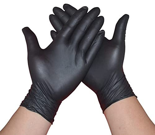 1ABOVE Pack of 100 Nitrile Examination Gloves - Multipurpose, Powder Free and Latex Free Disposable Gloves, for Food, Safety, Medical, Barber Shop, Garage etc (BLACK, LARGE)