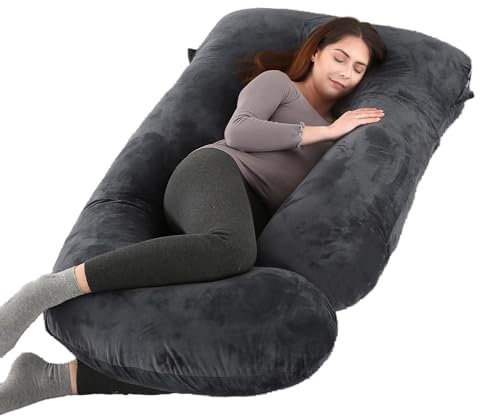 ALLOPERA Pregnancy Pillow, Full Body 57 Inch Maternity Pillow with Removable Washable Cover - Sleep Support for Legs, Back, Neck, Shoulder, HIPS, Belly for Pregnent Women, Velvet Cover (Black)