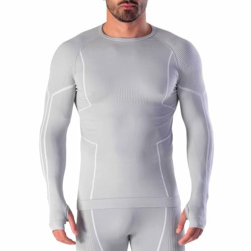 Risalti Chemise Thermique Homme Manches Longues Merino Tech - Chemises Thermiques Homme à Compression en Laine Mérinos, Sous-vêtements Thermiques Homme Hiver, Thermique Homme Sans Coutures - Fabriqué