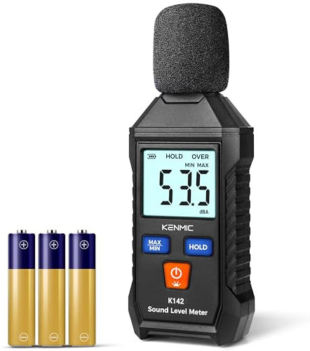 KENMIC Medidor de decibelios,medidor de presión sonora portátil con pantalla LCD retroiluminada (rango de 35 a 130 dB(A)),medidor de lectura de dB digital para uso en el hogar,el aula,el taller
