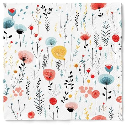 JoyfulArtink Designer Paper Napkins, 3-Ply 16.5x16.5 cm Disposable Decorative White Floral Guest Lunch Napkins for Wedding, Birthday, Anniversary Party, Baby Shower (20-Count, Fresh Bouquet)