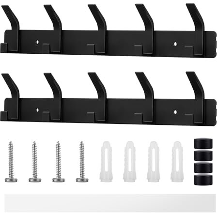 HAOYULUO Kleiderhaken Wand,Garderobenhaken,Garderobenhaken Schwarz Mit 5 Haken,Kann gebohrt installiert werden,Geeignet für Küche,Garderobe,Bad,Schlafzimmer(2 Stück, Mattschwarz)