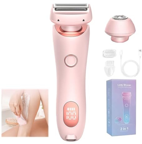 Women's Electric Shaver, 2-In-1 Hair Trimmer, Wet And Dry Rechargeable Lady Shaver, Removable And Replaceable Cutter Head, Removable Head, Easy To Operate, for Bikini Underarm Arm Leg (Pink)