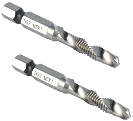 2 Stück Gewindeschneider M6,Gewindebohrer M6,M6 gewindeschneider,Verbundbohrer Gewindeschneider M6,Geeignet zum Bohren, Gewindeschneiden, Schneiden auf weichem Metall Aluminiumplatte