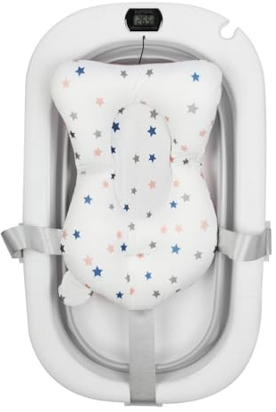 Grand Baignoire Pliable Bébé avec Thermomètre à eau, Rince Tete Bebe pour bébé convient aux nouveau-nés aux tout-petits-famille, voyage-80 * 50 * 23-gris