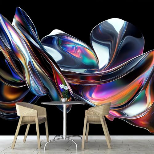 Metal Plateado Papel Tapiz Fotográfico, Grafiti Móvil Mural Papel Pintado Efecto 3D, 250×175cm Decoración Papel Pintado Sala Estar Dormitorio