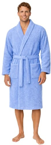 Dressing Gown for Women & Men | Towelling Bathrobe for Adults with Belt, Pockets & Shawl Collar | Women's Dry Style Robes & Men’s Nightwear | 100% Cotton, Warm, Soft & Cozy Loungewear (Sky Blue-S/M)