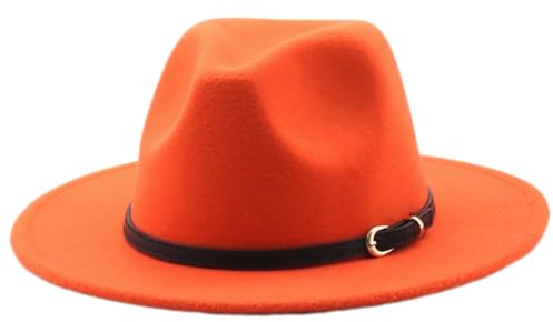 HEYANN Fedora Hut Herren Damen Filzhut mit Breite Krempe Herren Klassischer Panama Hut Damen Trilby Huts für Party (M, orange)