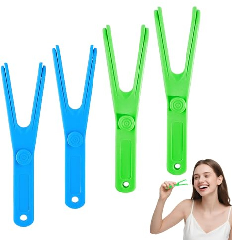 Floss Holder 4PCS Reusable Floss Pick Blue and Green Reusable Floss Holder Y-Shaped Dental Floss Holder for Oral Teeth Clearing, Adults and Kids Dental Tools