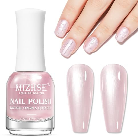 MIZHSE Vernis à ongles rose avec brillance nacrée, pailleté, rose nacré Shimmer - Vernis à ongles à séchage rapide - Sans lampe UV - Pour la maison et le salon - 15 ml - 1 pièce