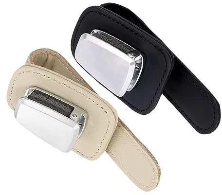 HOLIDYOYO 2 Piezas Soporte para Gafas Coche Clip Multifuncional Organizador para Gafas de Sol con Clip de Almacenamiento para Parasol Negro y Beige