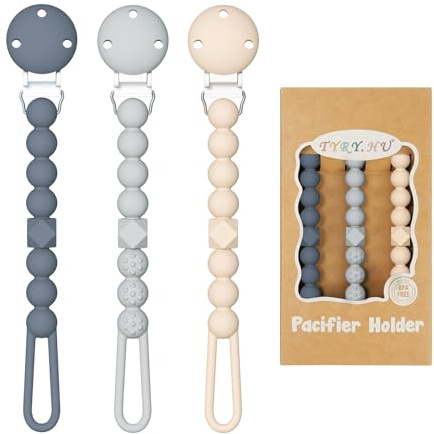 TYRY.HU Chupetero Silicona Cadenas Chupetes Bebé Mordedor Soothie Clip Sujetachupetes de Una Pieza Chupete Holder para niños y niñas in BPA Paquete de 3