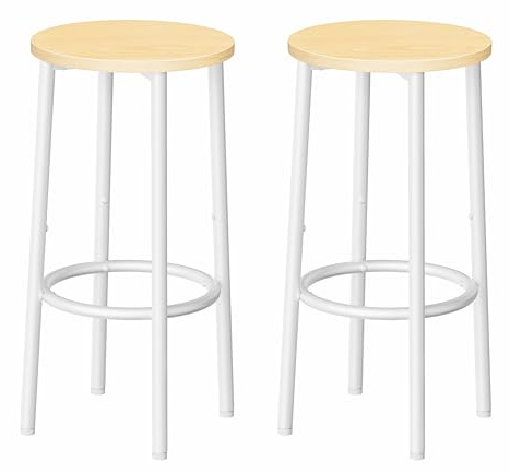 HOOBRO Bar Stools Set of 2, Breakfast Round Bar Chairs with Footrest, Pub Stools, Sturdy Metal Frame, for Dining Room, Kitchen, Party, Industrial, Natural and White EWN03BY01