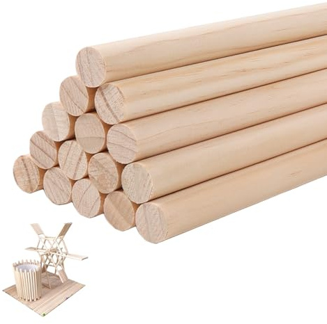 QINGYIWL 15 Pièces Baguette Bois, 30 cm x 1.5 cm Batonnet en Bois pour Bricolage, Artisanat
