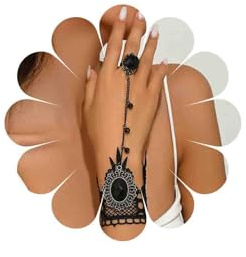 Katshdan Pulsera con Anillo de Dedo de Encaje gótico Pulsera Esclava Steampunk de Encaje Negro Borla de Perlas de Cristal Negro Anillo Rosa Pulseras esclavas Pulsera Lolita Arnés de Mano
