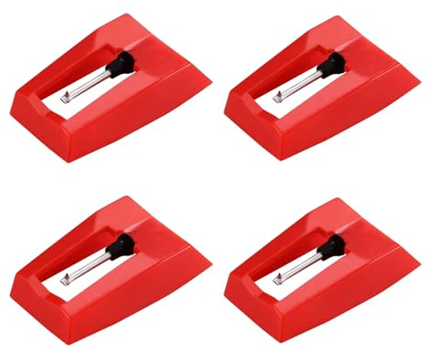 4 Pezzi Puntine per Giradischi in ABS Rosso, Stilo di Ricambio per Vinile LP, Aghi per Fonografo Compatibili, Testina Audio per Dischi Musicali 1.8x1cm