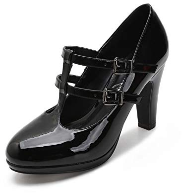 MACKIN J G574-1 Women's Mary Jane Vintage Heels Chunky Platform T-Strap Dress Pumps (8,Black)