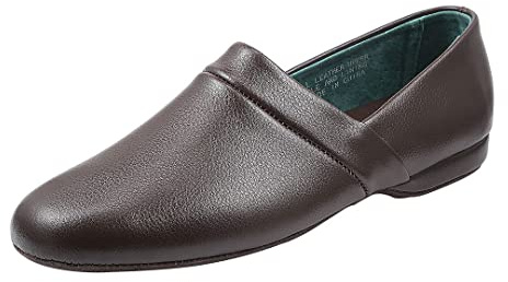 PAMIR Men's Genuine Leather Opera Slippers with Memory Foam Insole and Leather Outsole Brown Size: 9 UK